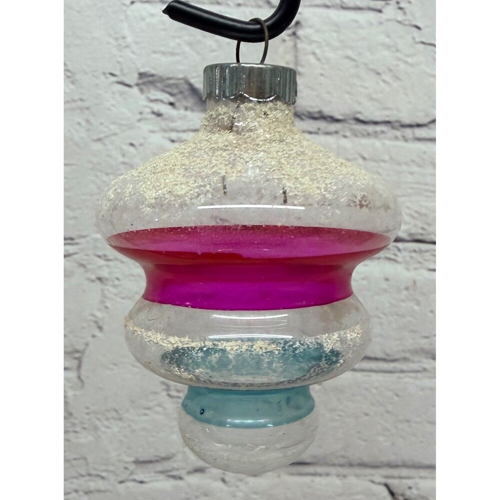 Shiny Brite Glass Christmas Ornament Unsilvered UFO Tornado Lantern Mica Stripes